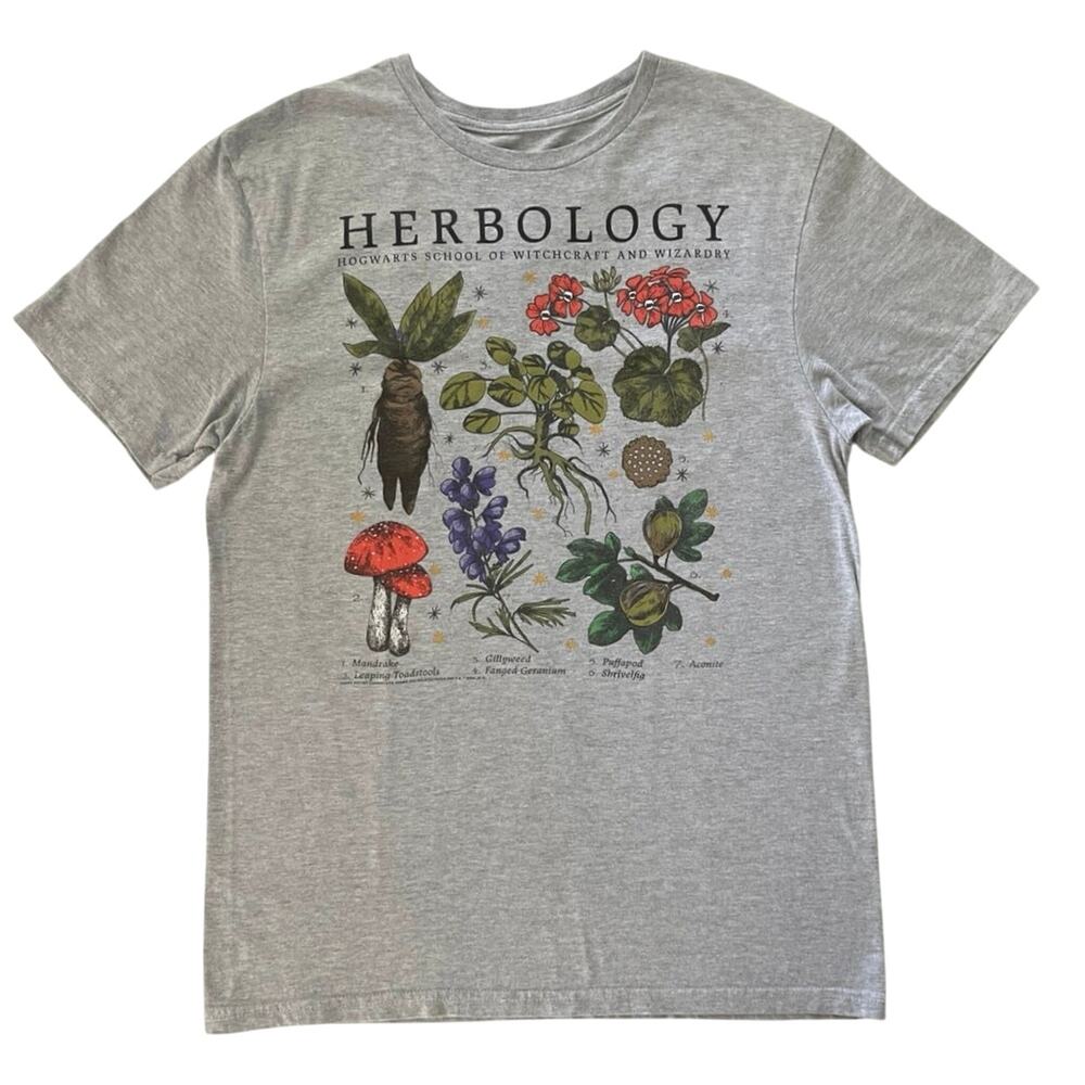 Harry Potter Herbology TShirt Size M Gray Plants Graphic Hogwarts Wizardry